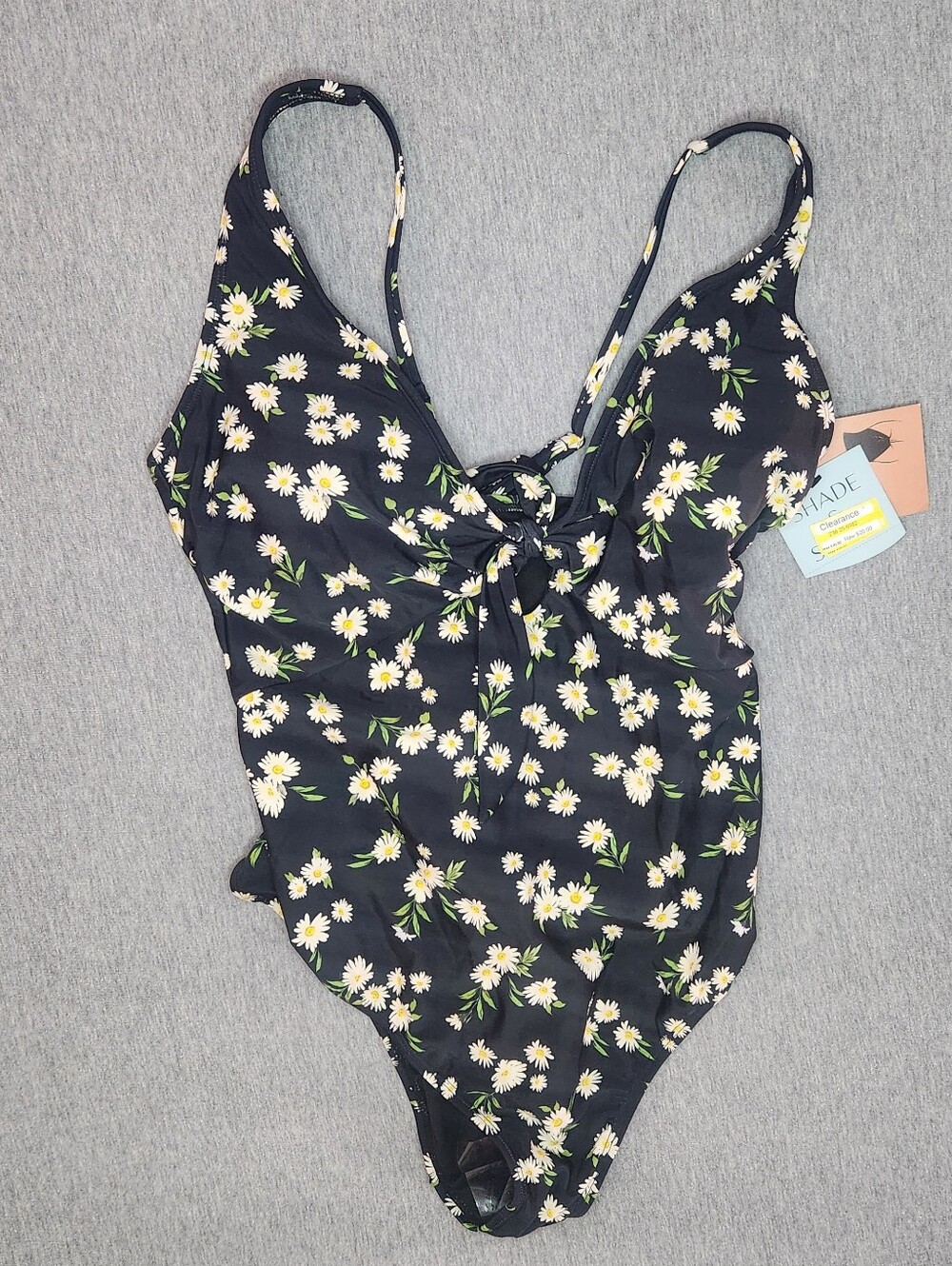 Shade & Shore Women’s Tie‑Front Keyhole One‑Piece – Black (Size L)